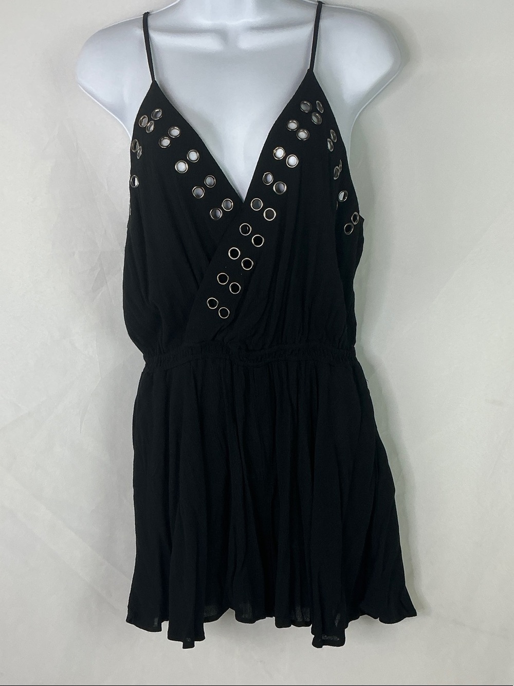 Anthropologie Maronie Black Grommet Spaghetti Strap Romper NWT